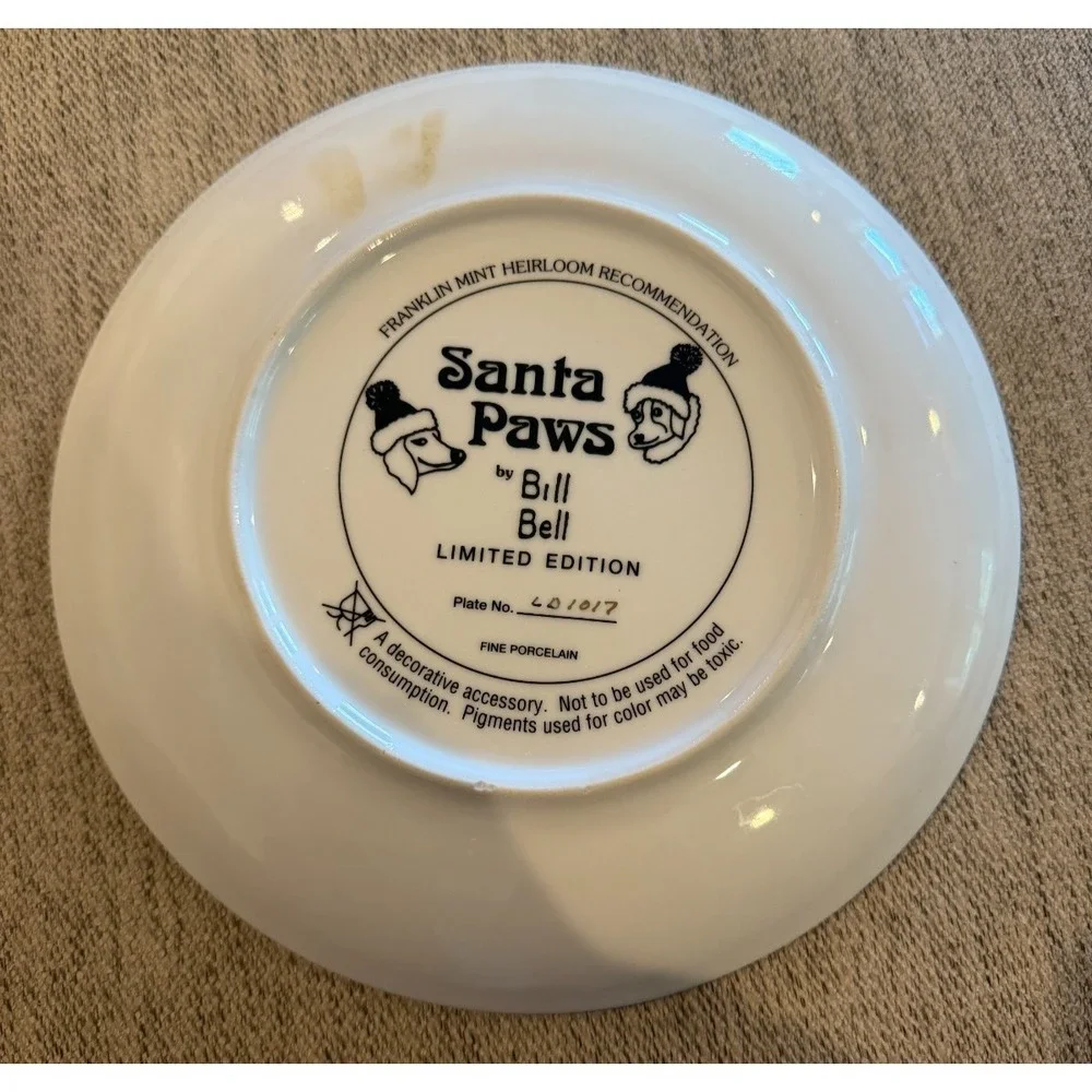 Franklin Mint Bill Bell Santa Paws Christmas Plate 8'' Numbered 1017